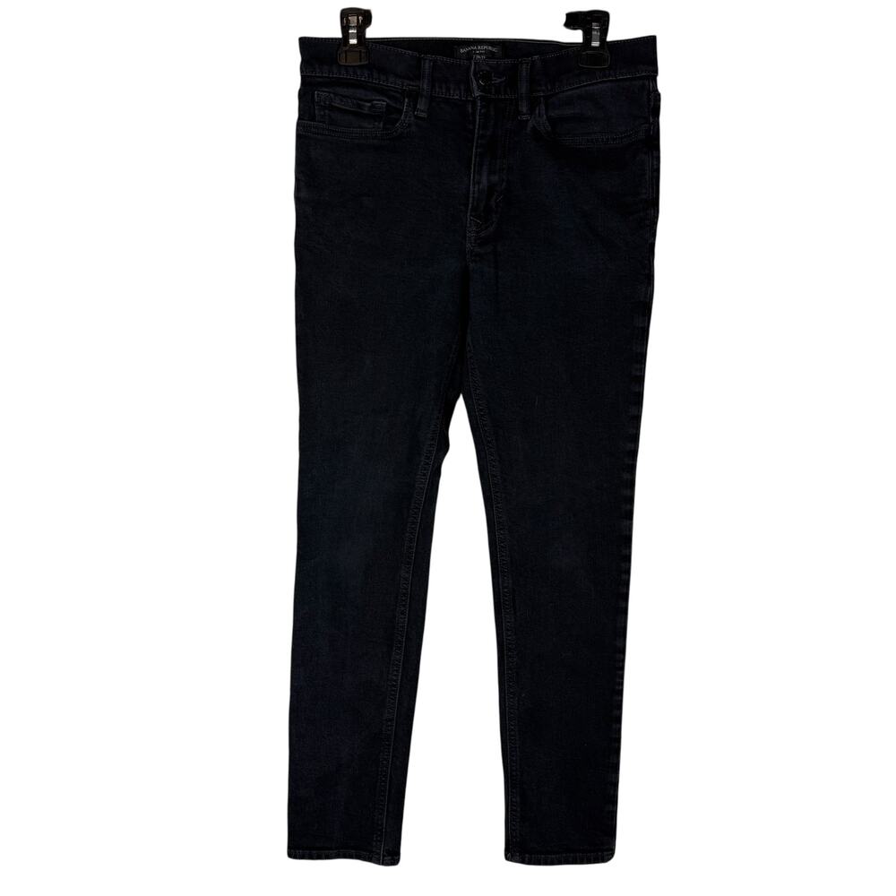 Banana Republic Coated Jeans Womens 29x32 Black Denim Stretch Mid-Rise Slim‎ Fit